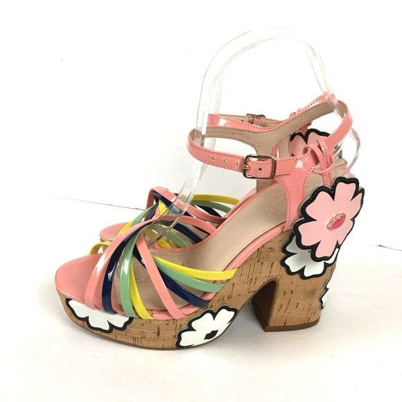 New Kate Spade ♠️ Gerry Platform Floral   Leather Multicolor Sandals size 7.5 - Picture 6 of 12